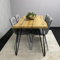 KOSY KOALA Wooden Dining Table & 4 Grey Velvet Chairs - Stylish Dining Room Furniture in Brown
