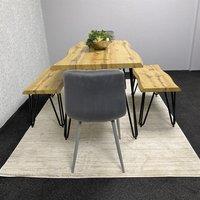 KOSY KOALA Modern Dining Table Set With 2 Benches & 2 Grey Velvet Chairs Kitchen Dining Room Furniture in Brown
