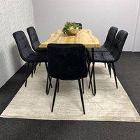 KOSY KOALA Wooden Dining Table & 6 Black Velvet Chairs - Stylish Dining Room Furniture in Brown