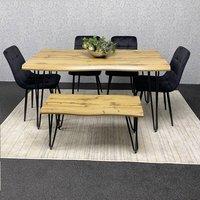 KOSY KOALA Wooden Dining Table with Bench & 4 Black Velvet Chairs - Stylish Dining Room Furniture in Brown
