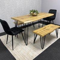 KOSY KOALA Modern Dining Table Set With 2 Black Velvet Chairs & 2 Benches Kitchen Dining Room Furniture in Brown