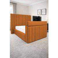 PARADISE BEDS LTD Smart Screen Velvet Upholstered Smart TV Bed Frame - Plush Velvet in Amber | Size: Small Double