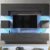 Creative Furniture Panorama Wall TV Unit - Dark Grey with Gloss Doors & LED Lights