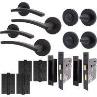 AFIT Black Door Handle Bathroom Set Matt Black Door Handle, HingesLock 2 Pack | Size: 150mm x 150mm