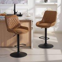 HOMCOM Bar Stools Set of 2, Adjustable Bar Chairs 360 Degree Swivel in Tan