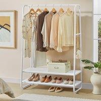 VASAGLE Heavy Duty Clothes Rail 2 Shelf Steel Frame 6 S Hooks in White