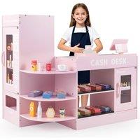 Gymax Supermarket Play Toy Set Grocery Store Playset with Checkout Counter in Pink