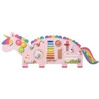 Gymax Unicorn 11-in-1 Montessori Wooden Sensory Board Busy Board Panels in Pink