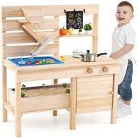 Gymax Outdoor Play Kitchen Mud Kitchen With Detachable Sandbox Playset in Light Khaki