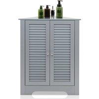 Gymax Freestanding Cabinet Corner Storage Cabinet With Double Shutter Doors in Grey