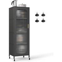 Gymax Metal Storage Cabinet 5-Tier Tall Narrow Kitchen Pantry on Wheels in Black