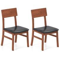 Costway Modern Dining Chair Set of 2 Wooden Kitchen Chair W/ Upholstered Seat in Black