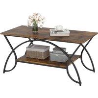 Costway 2-Tier Faux Marble Coffee Table Modern Cocktail Center Table w/ Shelf in Brown