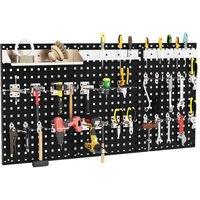 Gymax Wall-Mounted Pegboard Kit Tool Organizer Tool Board 28 PCS Hanging Hooks in Black