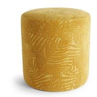 Havendro Mustard Yellow Velvet Footstool with Floral Leaf Pattern