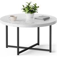 Havendro Marble Effect Coffee Table Round Centre Table for Living Room in White