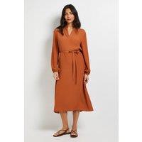 Wallis Women's Viscose Seam Detail Collarless Midi Dress in Rust | Size: 12