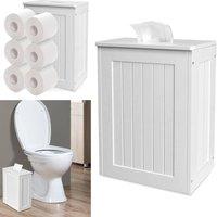 VOGREX Slimline Wooden Bathroom Storage Toilet Roll Paper Cabinet in White