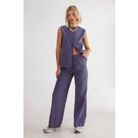 NastyGal Women's Stripe Straight Leg Pant Co-Ord in Navy | Size: 14