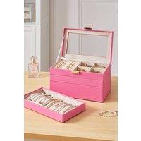 SHEONLY Women's 4-Tier PU Leather Stackable Jewellery Storage Box with Transparent Lid in Pink