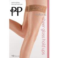 Pretty Polly Women's Nylons 10 Denier Lace Top Hold Ups - Nude | Size: S/M