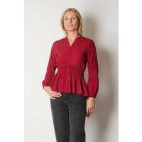 SOLO Women's Smocked Waist Long Sleeve Blouse in Wine | Size: 16