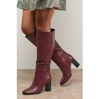 Oasis Women's Tamsin Faux Leather Stacked High Block Heel Knee Boots in Dark Red | Size: 4