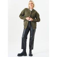 Gini London Women's Khaki Zip up Oversized Bomber Jacket | Size: S/M