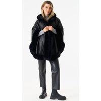 Gini London Women's Black Faux Fur Trim Poncho Cape | Size: Medium/Large