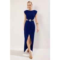 WOVCOR Women's Elegant Woven Maxi Evening Dress With Cut-Out & Embellished Detail in Royal | Size: 6