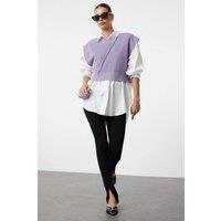 WOVCOR Women's Crop Crew-Neck Knitted Vest in Lilac | Size: Medium