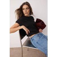 WOVCOR Women's Crop Crew-Neck Knitted Vest in Black | Size: Small