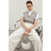 WOVCOR Women's Cropped Cable Knit V-Neck Sweater Vest in Grey | Size: Large