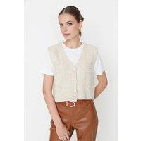 WOVCOR Women's Textured Button-Up Knit Sweater Vest in Stone | Size: Small