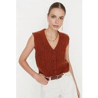 WOVCOR Women's Textured Button-Up Knit Sweater Vest in Brown | Size: Medium