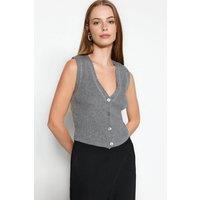 WOVCOR Women's Premium Ribbed V-Neck Knit Vest in Grey | Size: Small