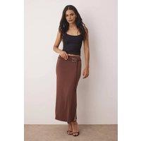 WOVCOR Women's Slit Maxi Knit Skirt with Belt Detail in Brown | Size: Large