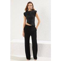 WOVCOR Women's Glitter Knit Collarless Blouse in Black | Size: 8