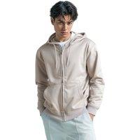 SweetLook Men's Plain Full Zip Up Polyester Hoodies for Men Uk in Light Beige | Size: Small