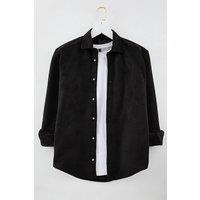 WOVCOR Men's Faux Suede Button-Up Overshirt in Black | Size: Large