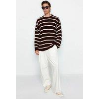 WOVCOR Men's Crew Neck Striped Knitted Sweater in Brown | Size: Medium