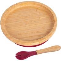 Tiny Dining Bamboo Round Baby Weaning Plate & Fork Set in Red
