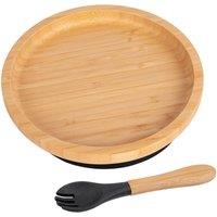 Tiny Dining Bamboo Round Baby Weaning Plate & Fork Set in Black
