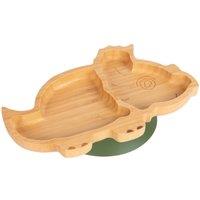 Tiny Dining Bamboo Suction Plate - Dinosaur - Divided Non-Slip Baby Weaning Plate in Light Green