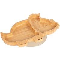 Tiny Dining Bamboo Suction Plate - Dinosaur - Divided Non-Slip Baby Weaning Plate in Beige