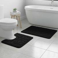 Snug City Pebble Design Memory Foam Bath Mat Set Soft Absorbent NonSlip Bathroom in Black | Size: 50 cm x 80 cm