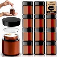 volila 12-Pack Amber Glass Jars with Lids & Spatula - UV Cosmetic Containers | Size: 120