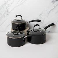 MasterClass 3pc Non-Stick Aluminium Saucepan Set with Lids, 16cm, 18cm & 20cm in Black