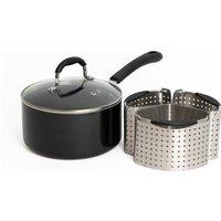 MasterClass 4pc Saucepan Bundle including Heavy Duty Non-Stick 20cm Saucepan with Lid & 3x Stainless Steel Saucepan Divider Baskets | Size: Large