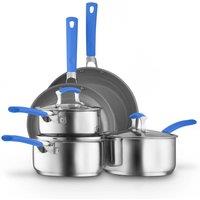 Sur La Table 5 Piece Yellow Cookware Set, 16/18/20cm Saucepans, 24/28cm Frying Pans Stainless Steel, Induction Compatible in Blue | Size: A
